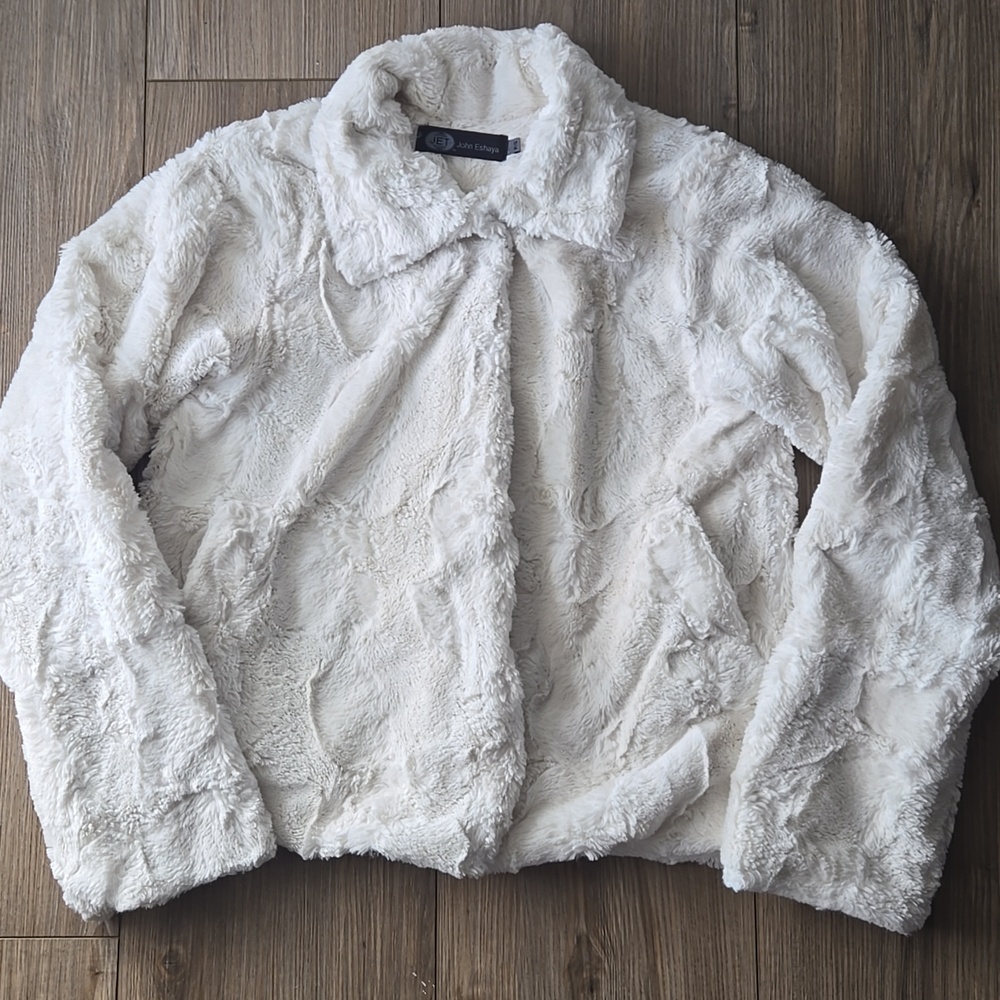 John Eshaya Faux Fur White Jacket